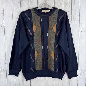 VTG Norm Thompson Dark Navy Geometric Wool-Blend Sweater Canada Size XL